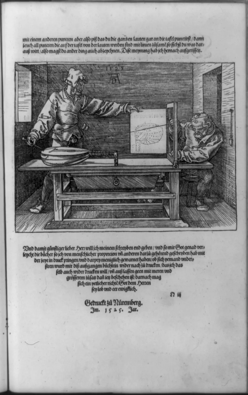 Albrecht Dürer, desenhista e modelo, 1525: oficina, medida e olhar, não um correio.